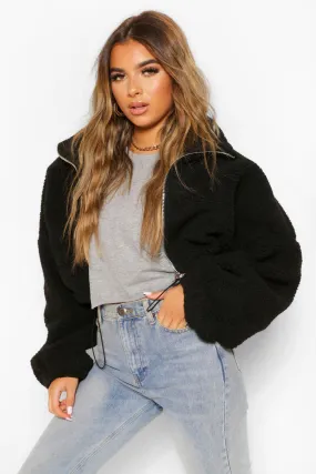 Petite Teddy Faux Fur Oversized Bomber Jacket