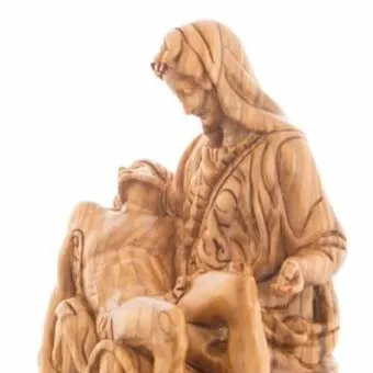 Pieta Statue, Olive Wood Carving Statue from Bethlehem 10.8