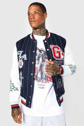 Pinstripe G Varsity Bomber