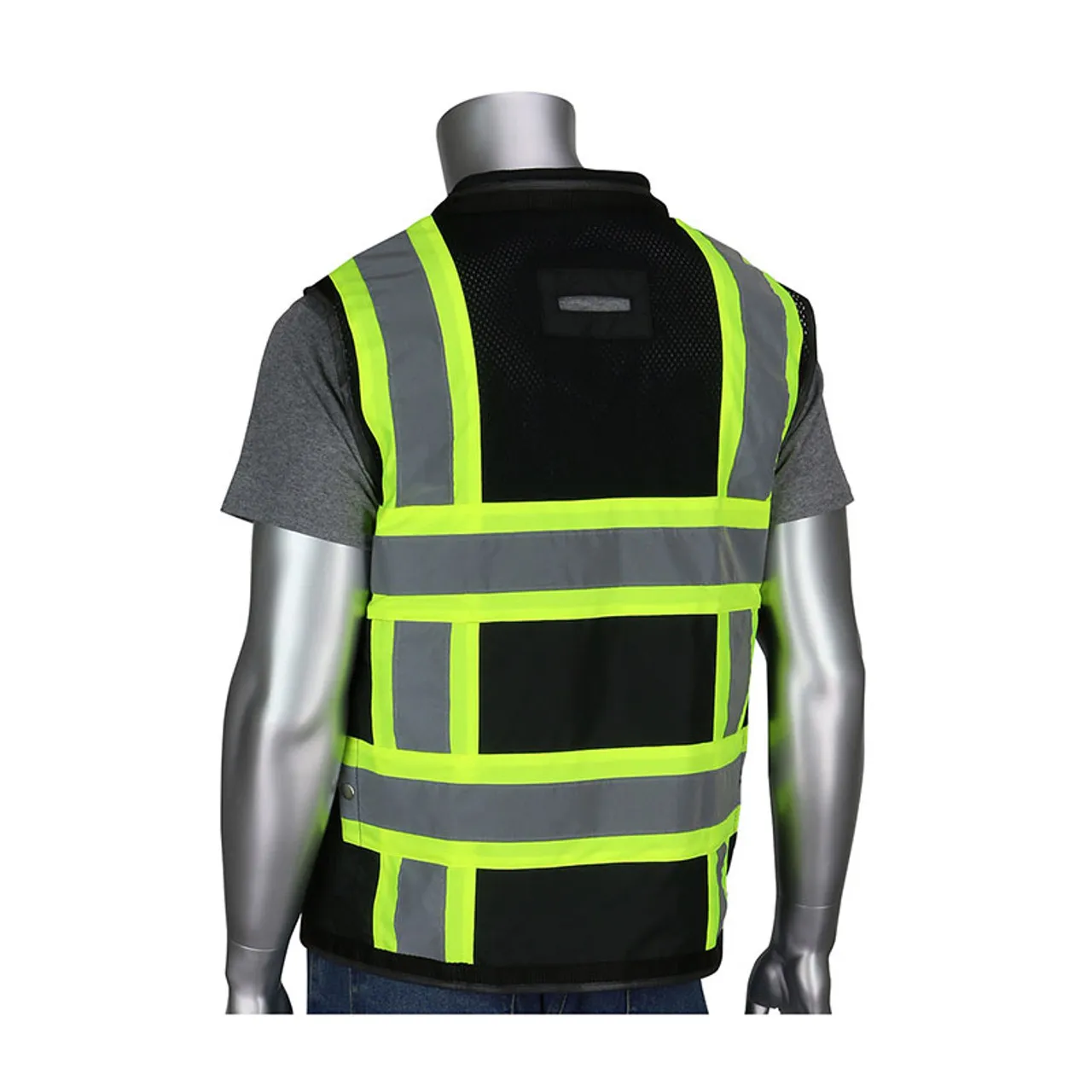 PIP Class 1 Enhanced Visibility Two-Tone Black 11 Pocket Surveyors Vest 302-0800D-BK