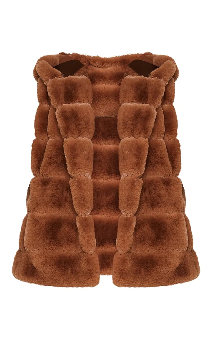 Plus Camel Faux Fur Hooded Gilet | Plus Size