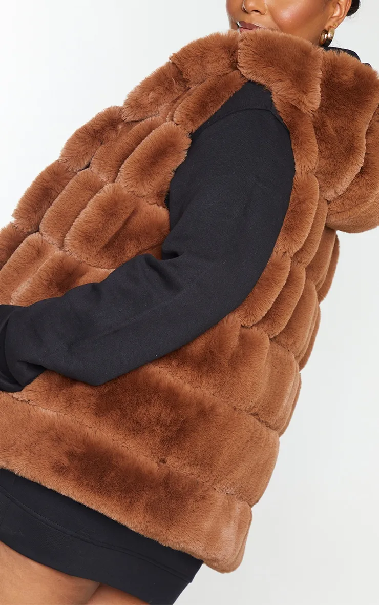 Plus Camel Faux Fur Hooded Gilet | Plus Size