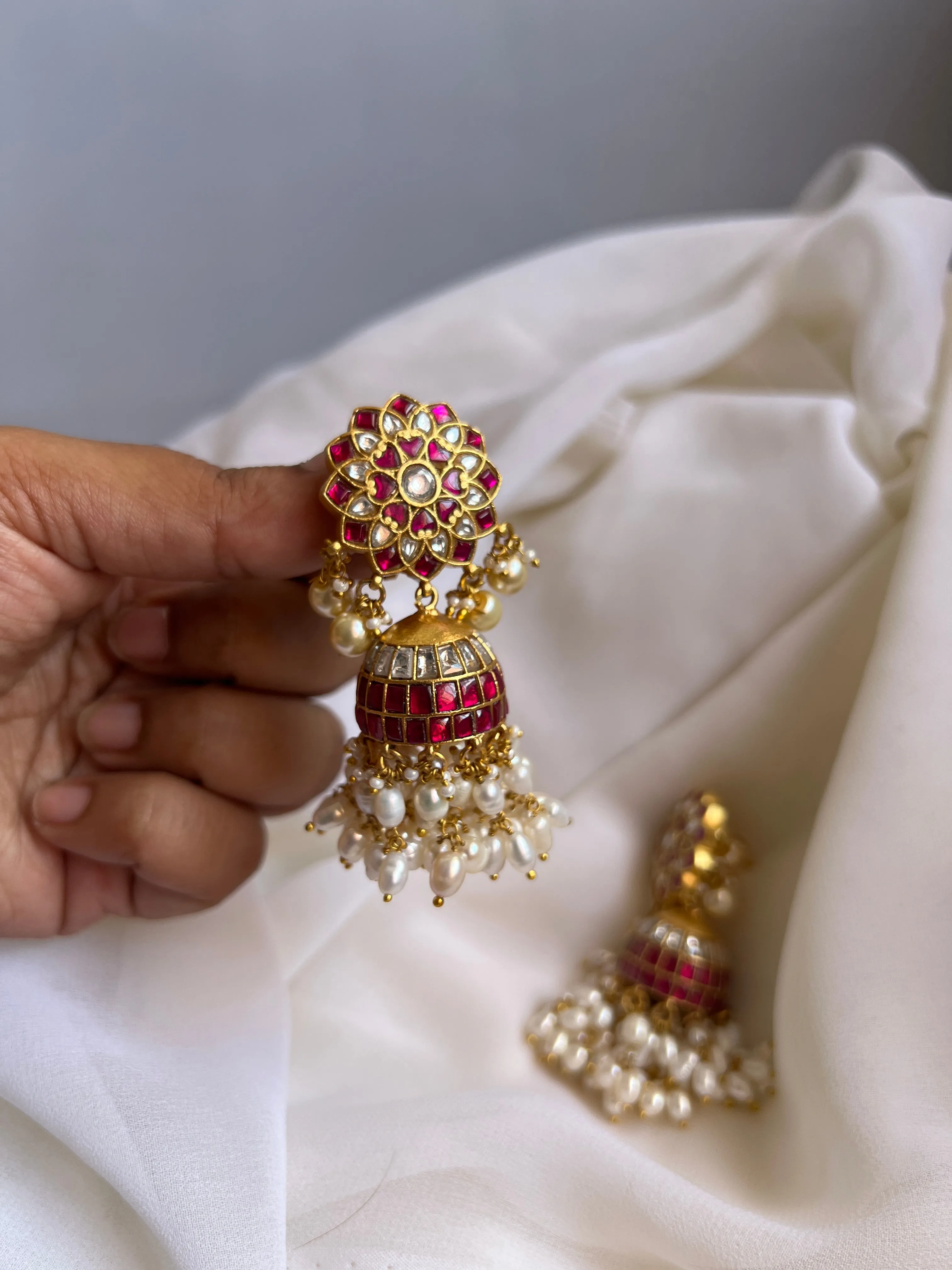 Premium Kundan floral jhumkas