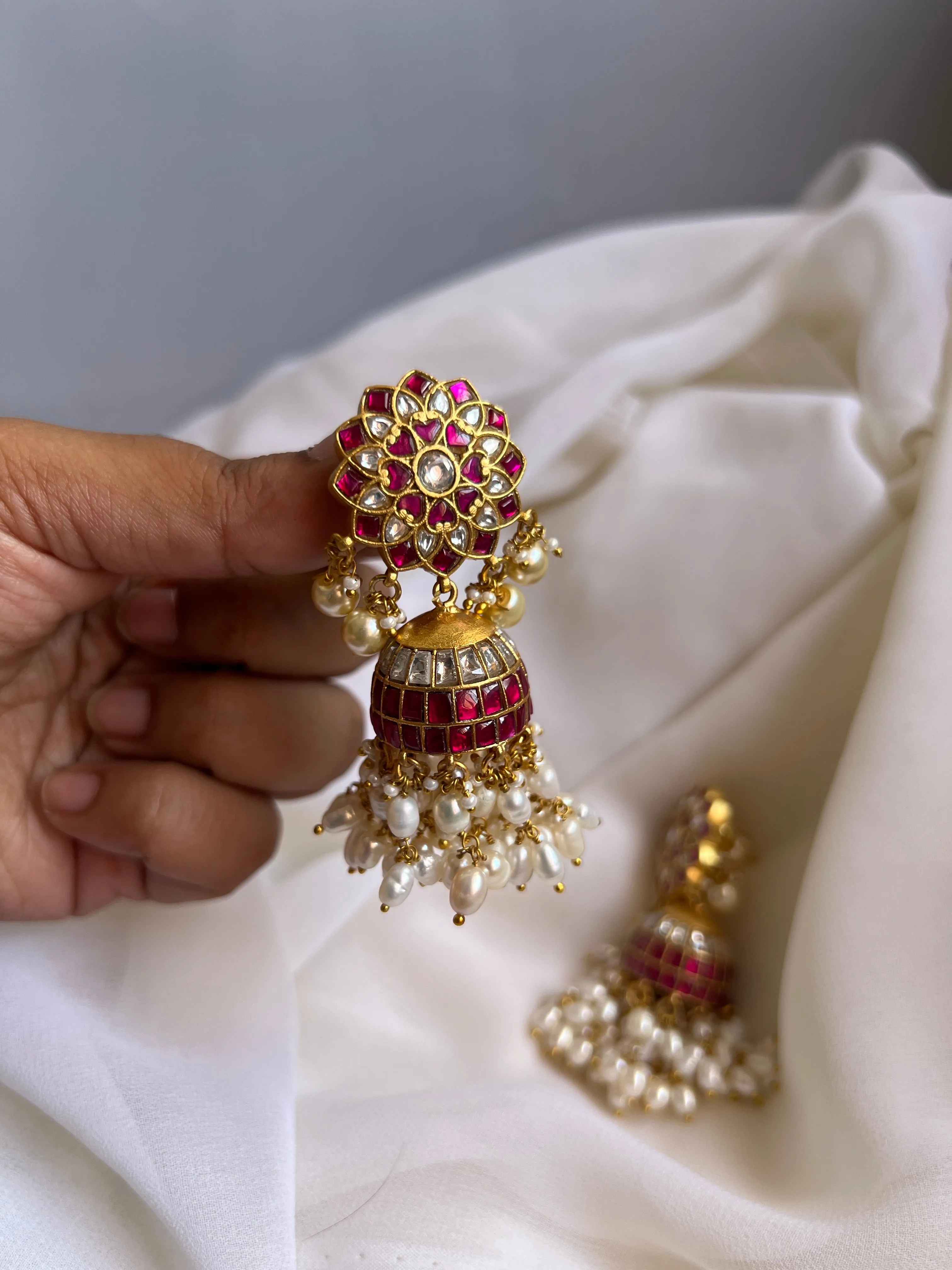 Premium Kundan floral jhumkas