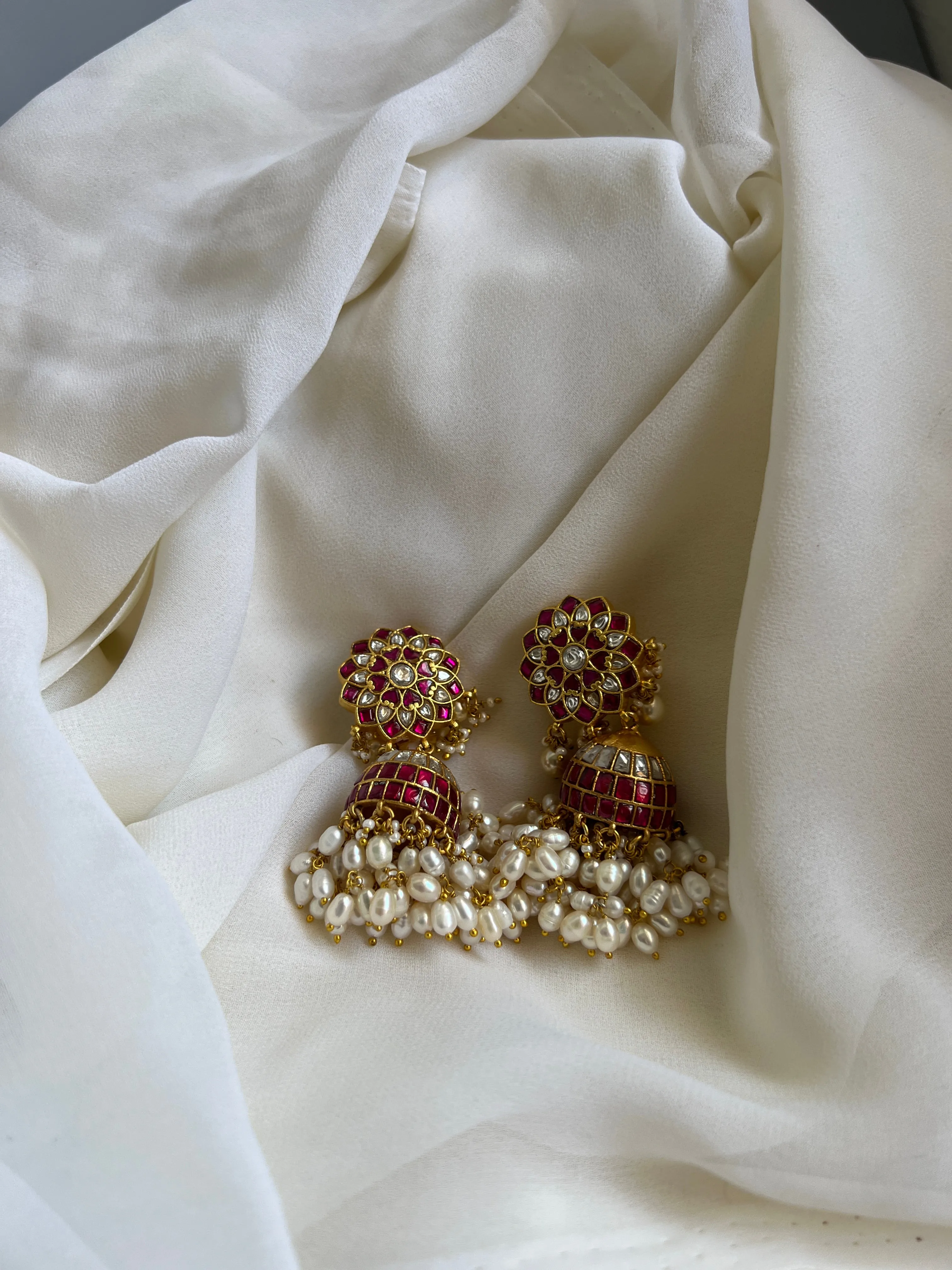 Premium Kundan floral jhumkas