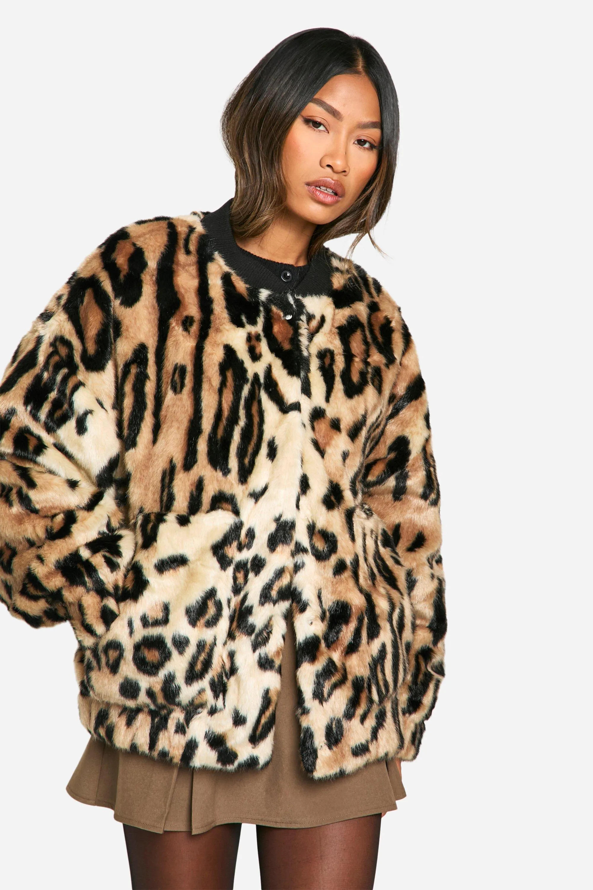 Premium Leopard Faux Fur Bomber Jacket