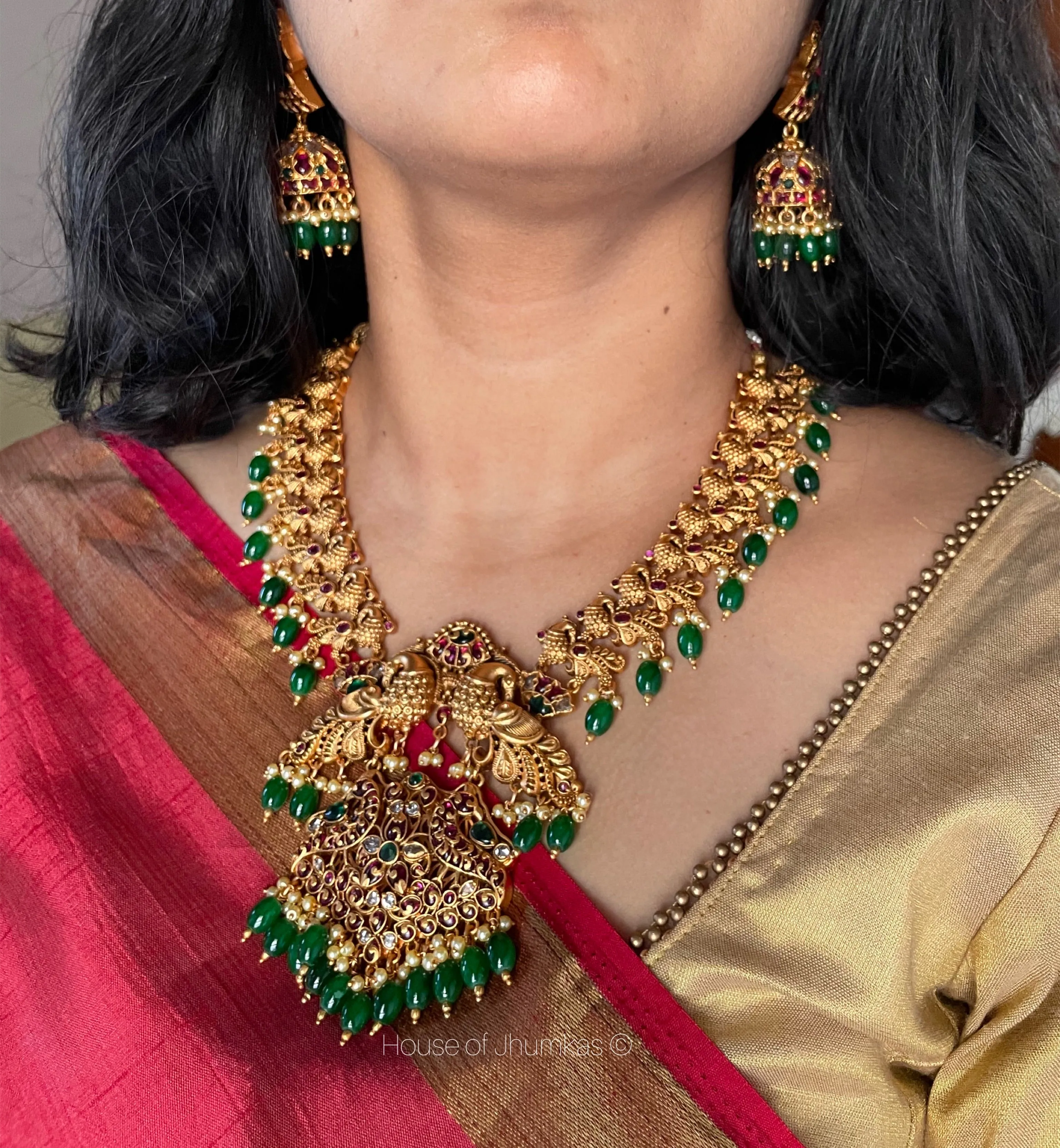 Premium Mayoora with kemp Jhumkas