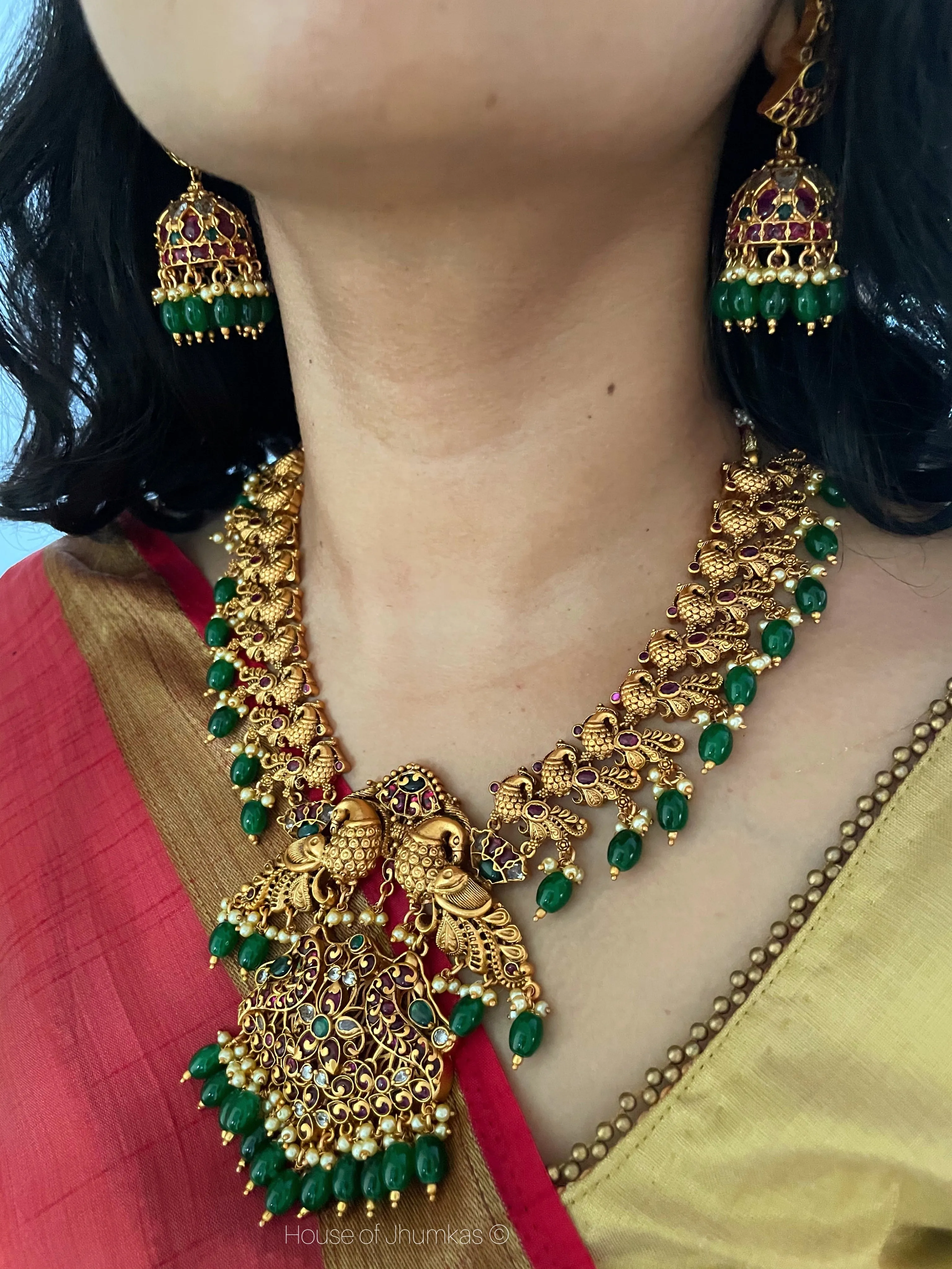 Premium Mayoora with kemp Jhumkas