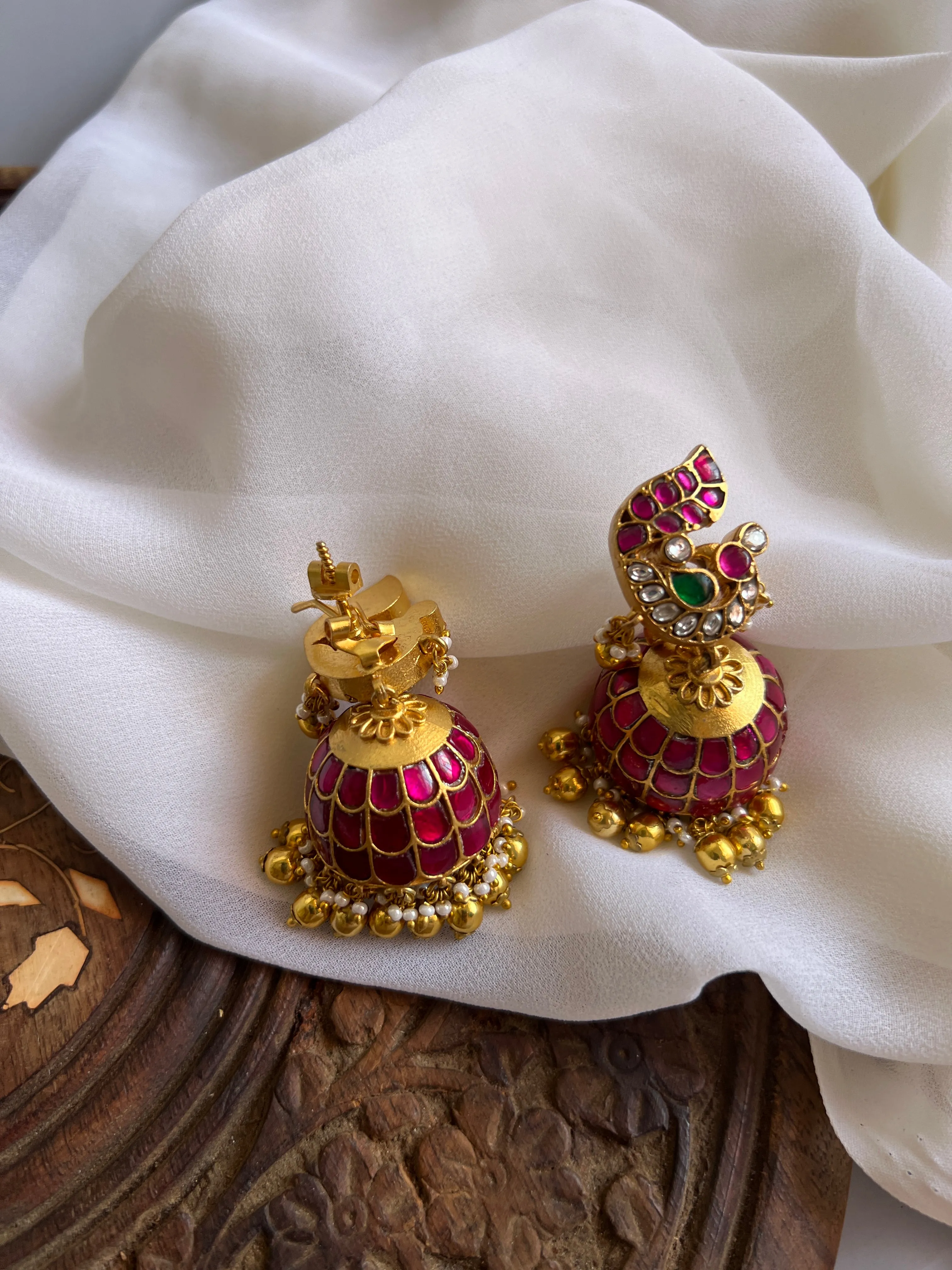 Premium Peacock Kundan bridal Jhumkas