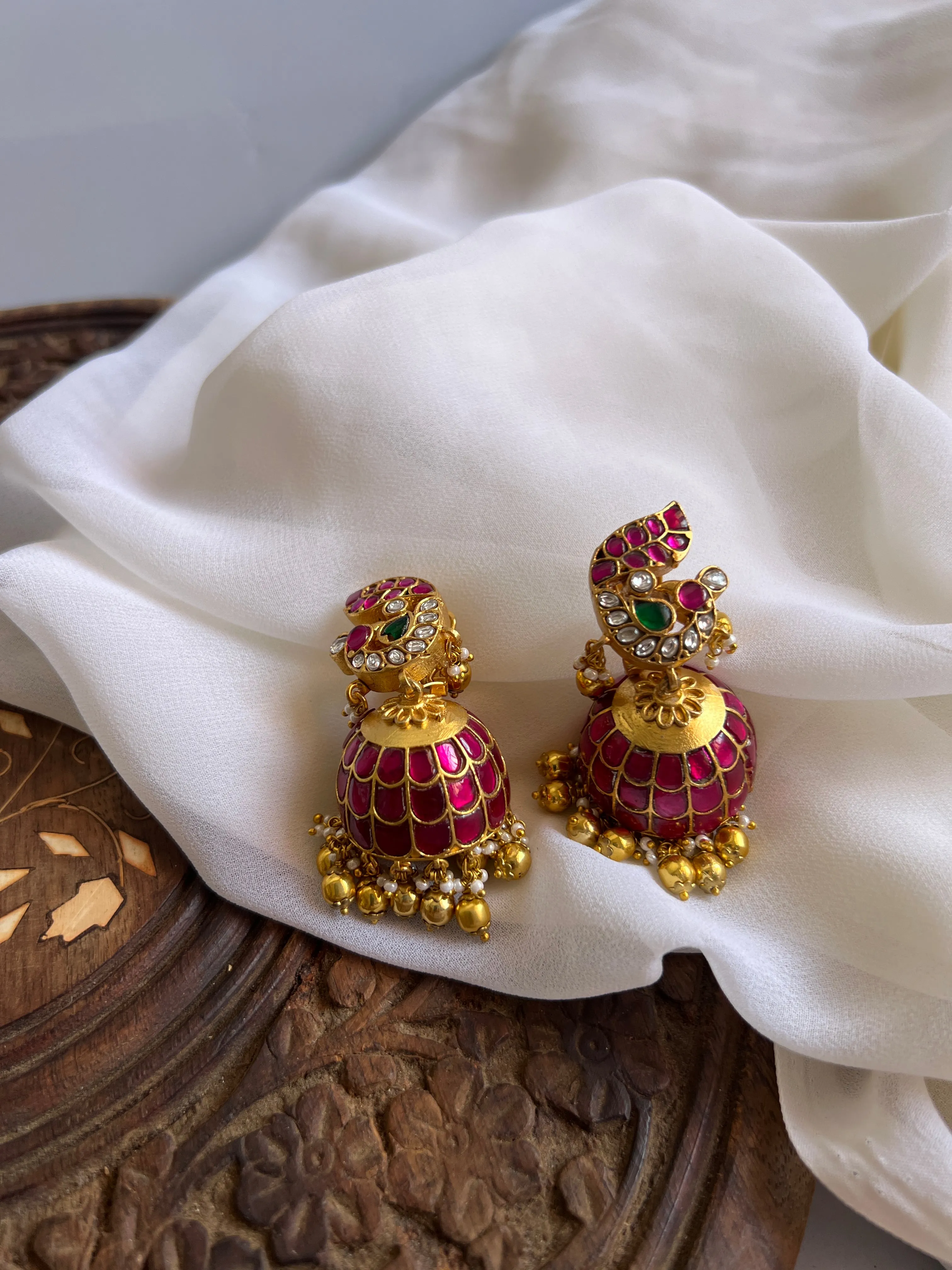 Premium Peacock Kundan bridal Jhumkas