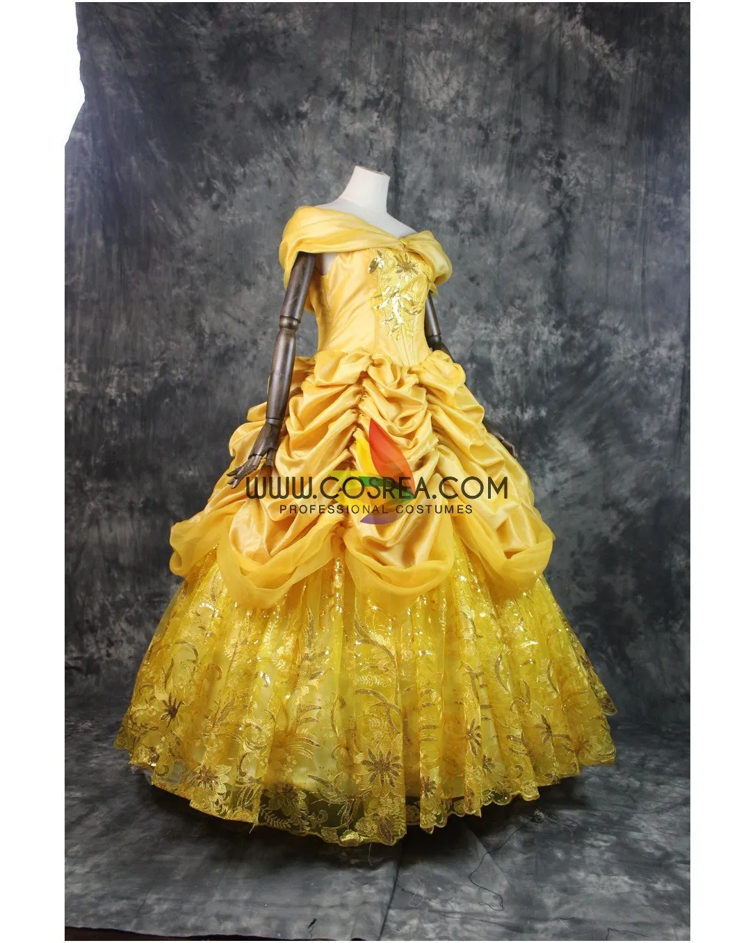 Princess Belle Embroidered Gold Beauty And Beast Cosplay Costume