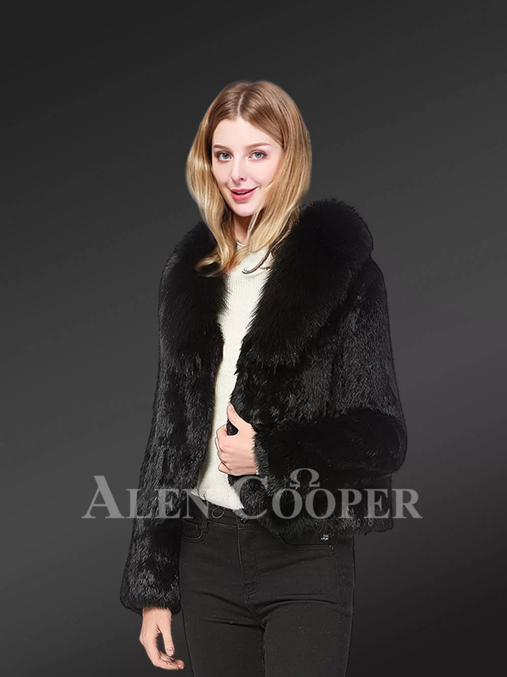 Rabbit Fur Blazer with Fox Fur Accent