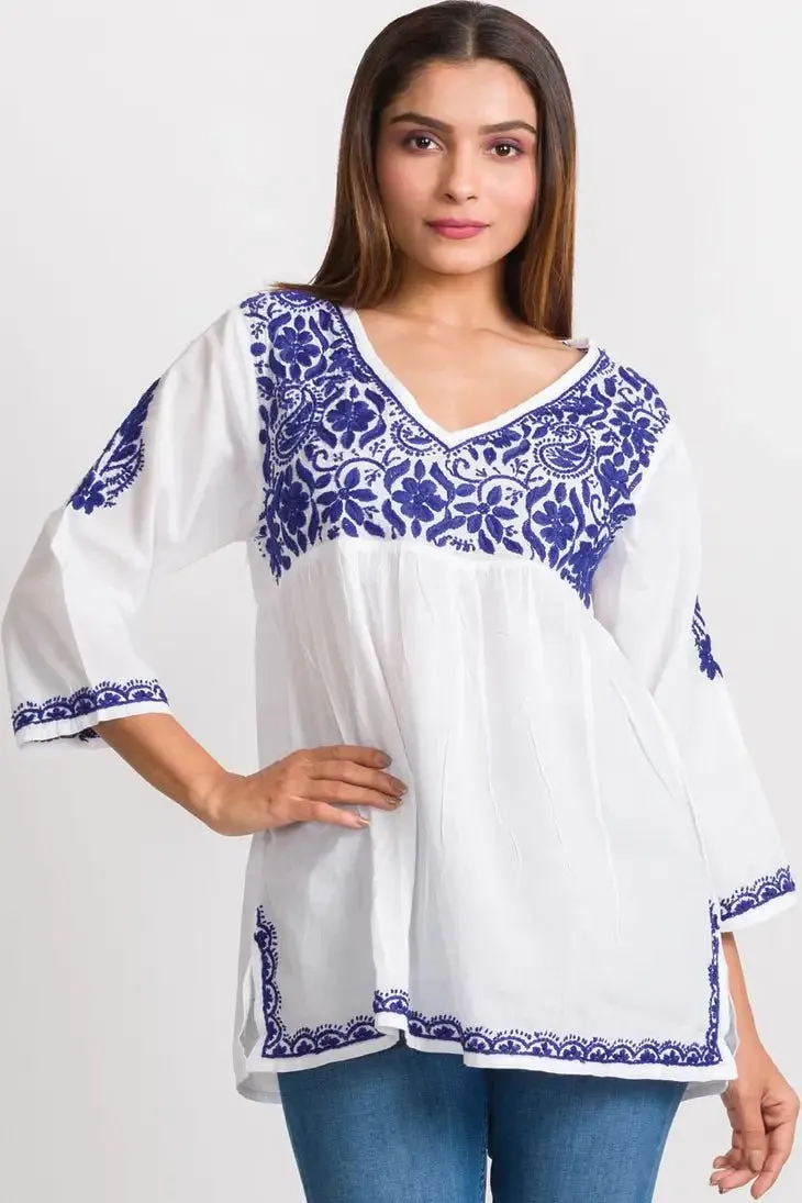 Ramani Navy Embroidered Top