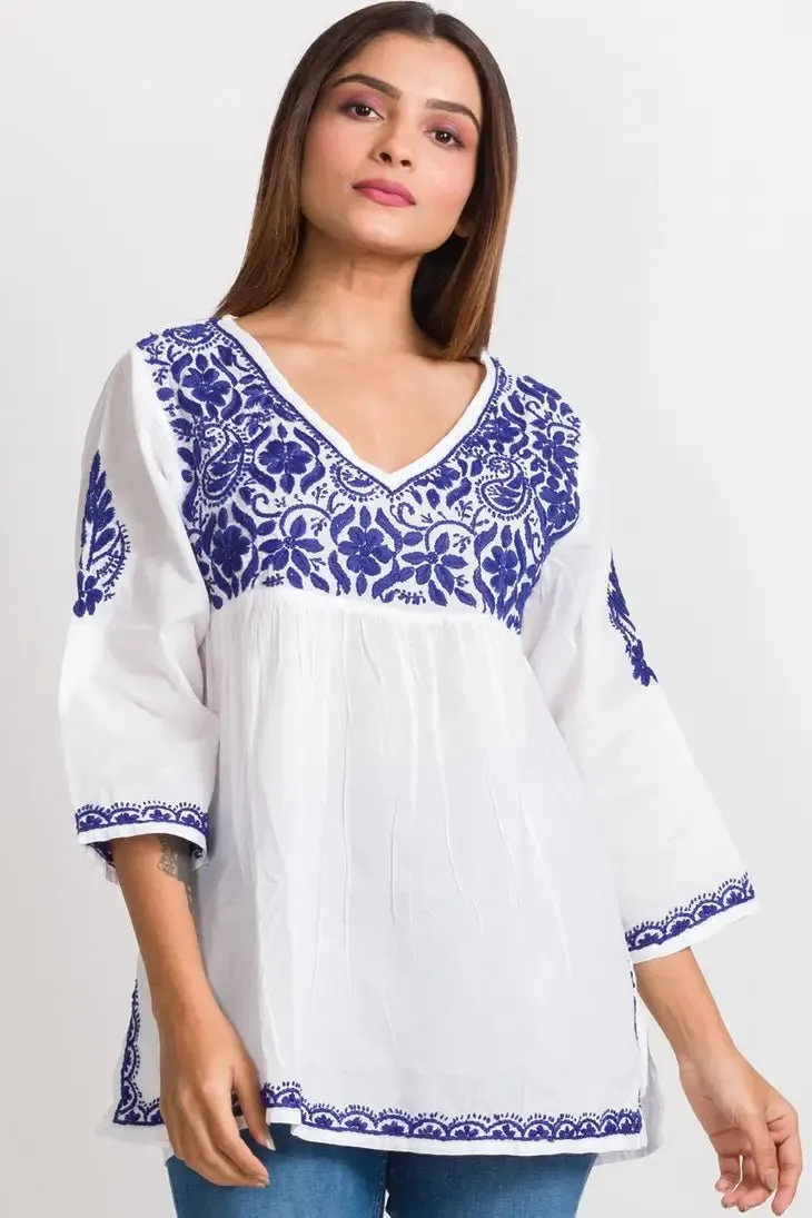 Ramani Navy Embroidered Top