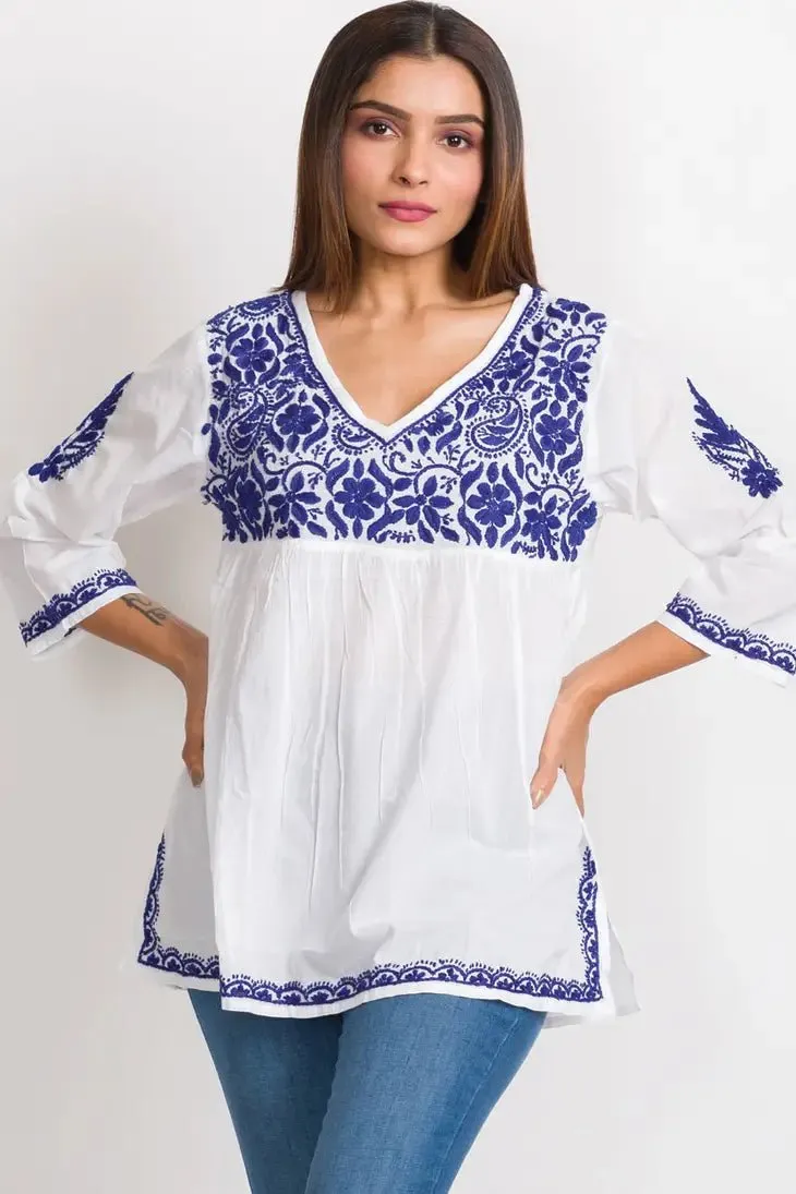 Ramani Navy Embroidered Top