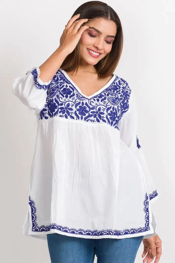 Ramani Navy Embroidered Top