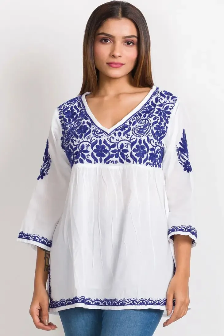 Ramani Navy Embroidered Top