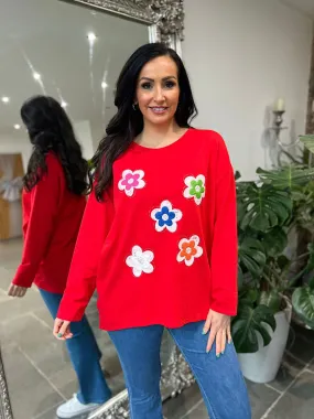 Red Textured Flower Sweat Top Harriet