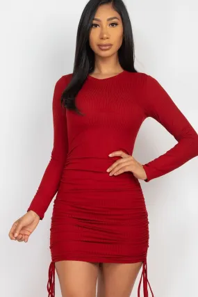 Ribbed Drawstring Bodycon Mini Dress