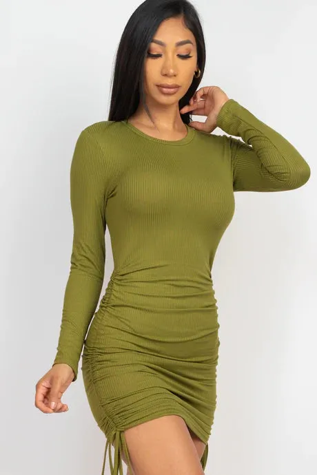 Ribbed Drawstring Bodycon Mini Dress