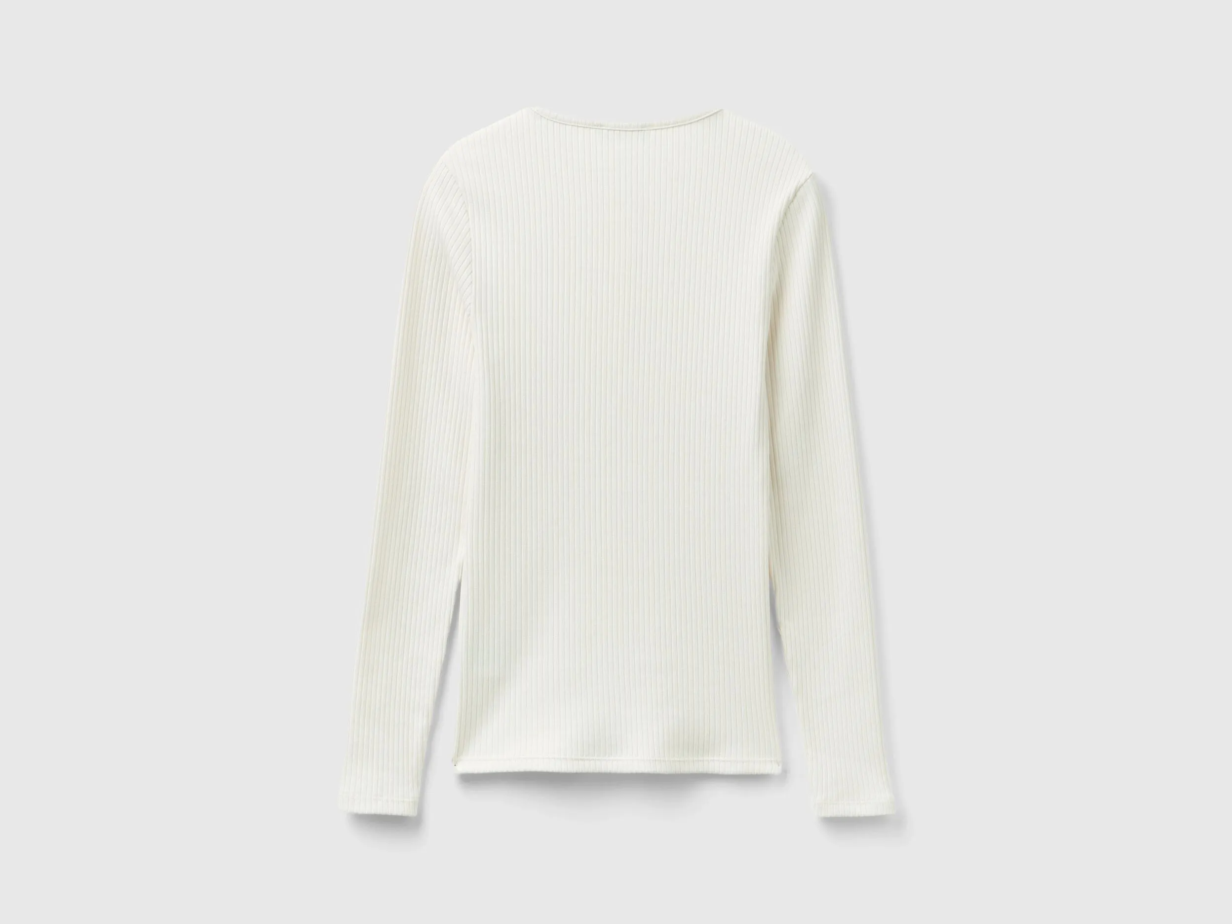 Ribbed henley t-shirt - Creamy White | Benetton