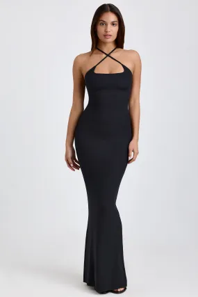 Ribbed Modal Halterneck Maxi Dress in Black