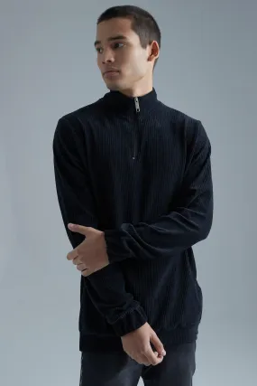 Ribbed Velour Funnel Neck Sweatshirt | boohooMAN UK