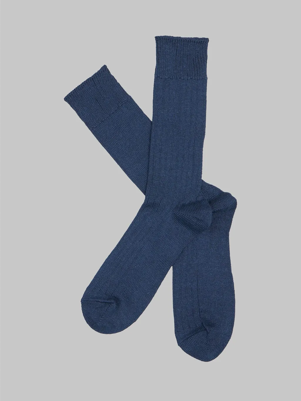 ROTOTO Linen Cotton Ribbed Crew Socks Navy