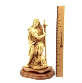 Saint John the Baptist Statue, 11 Carved Olive Wood from Holy Land