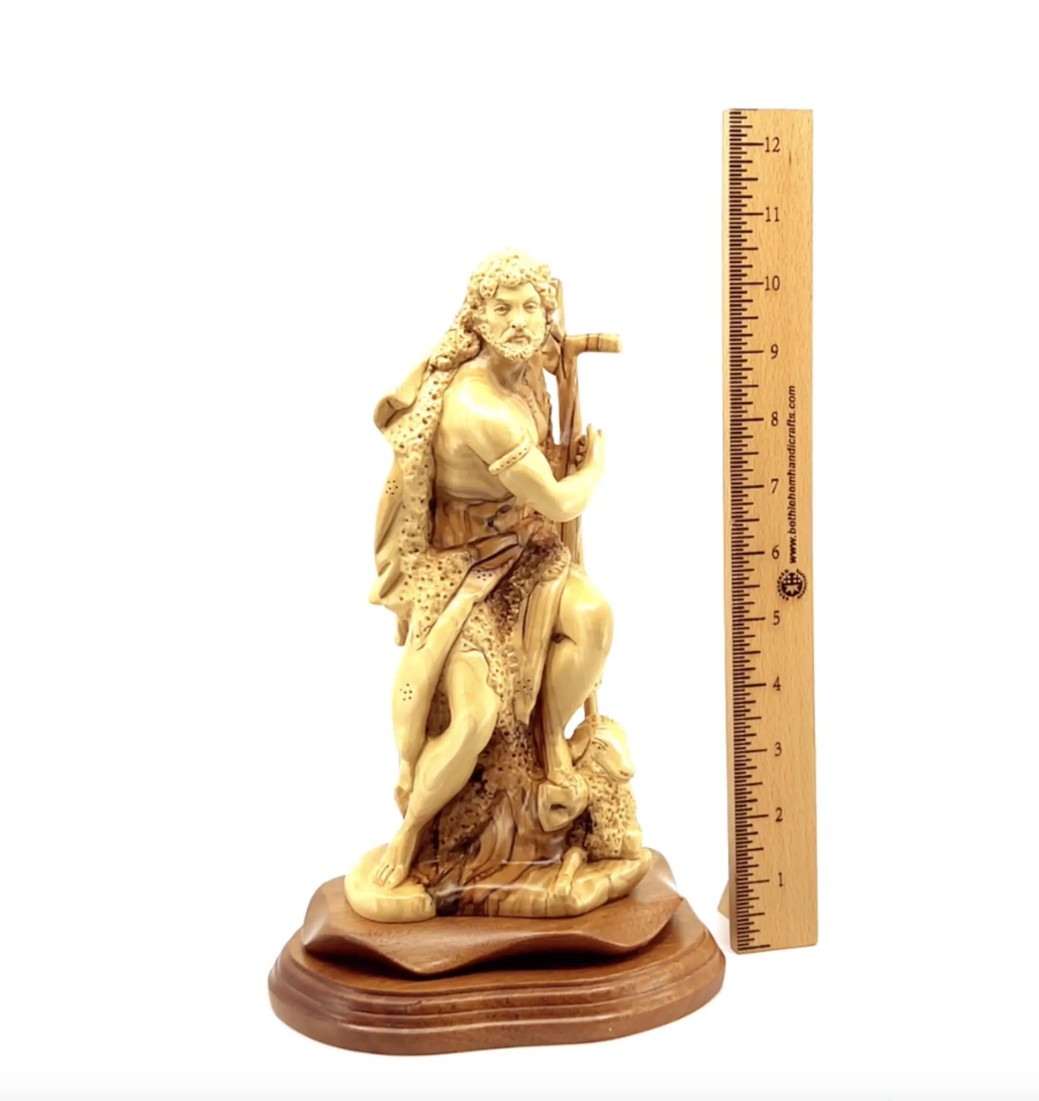 Saint John the Baptist Statue, 11 Carved Olive Wood from Holy Land