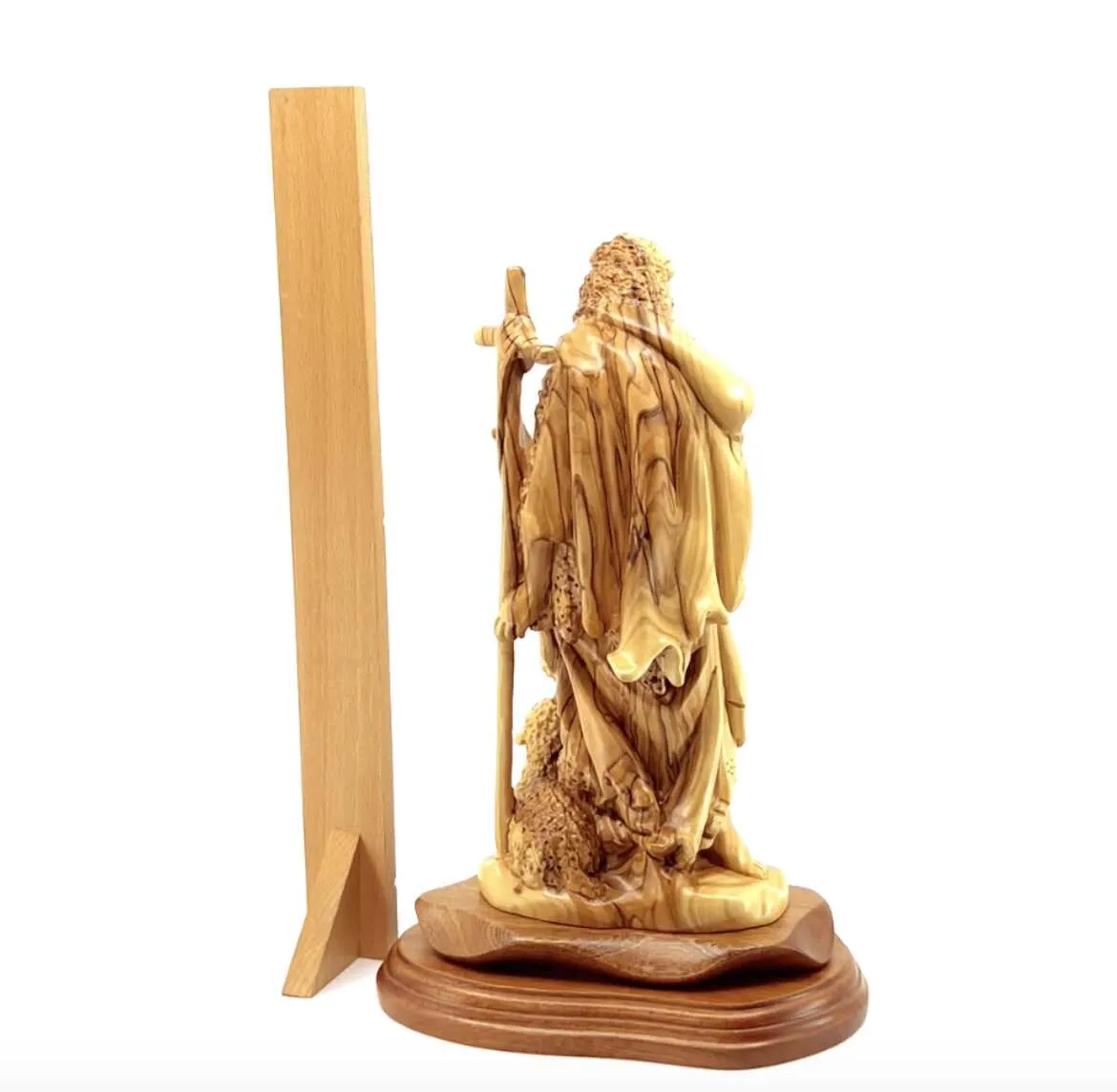 Saint John the Baptist Statue, 11 Carved Olive Wood from Holy Land