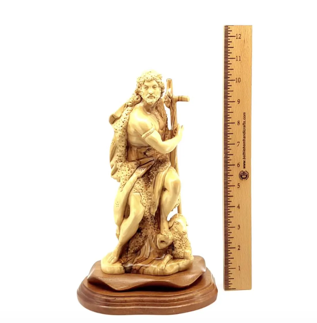 Saint John the Baptist Statue, 11 Carved Olive Wood from Holy Land