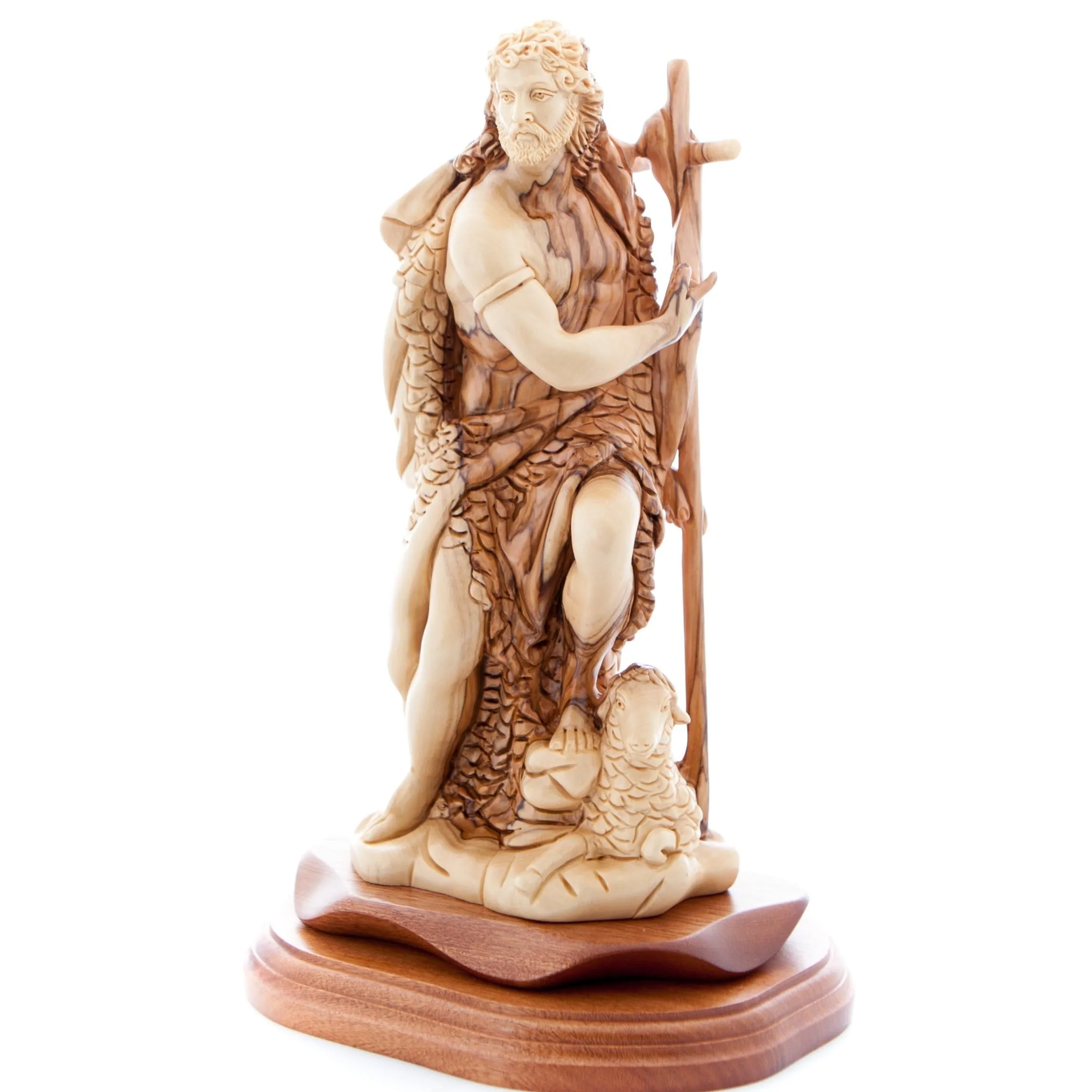 Saint John the Baptist Statue, 11 Carved Olive Wood from Holy Land