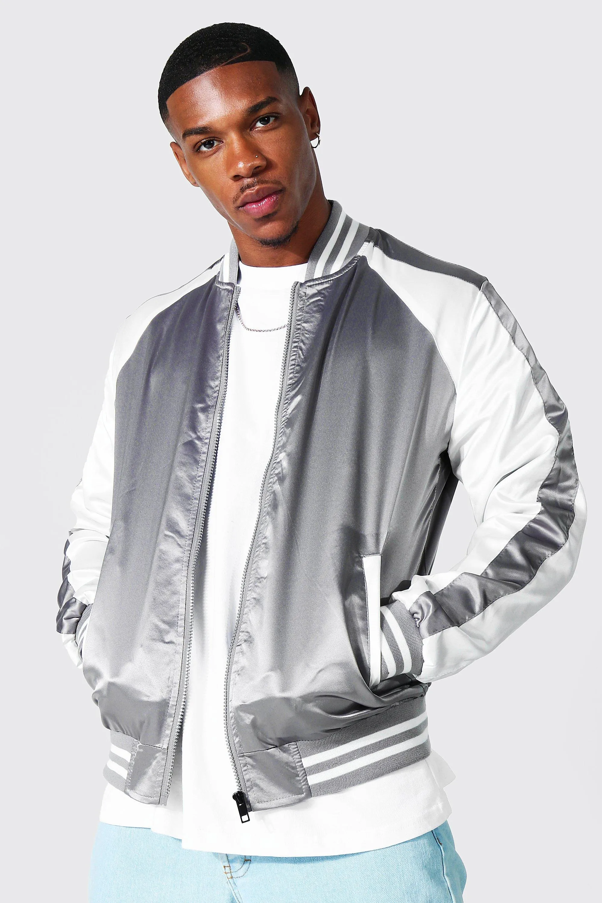 Satin Bomber With Back Embroidery