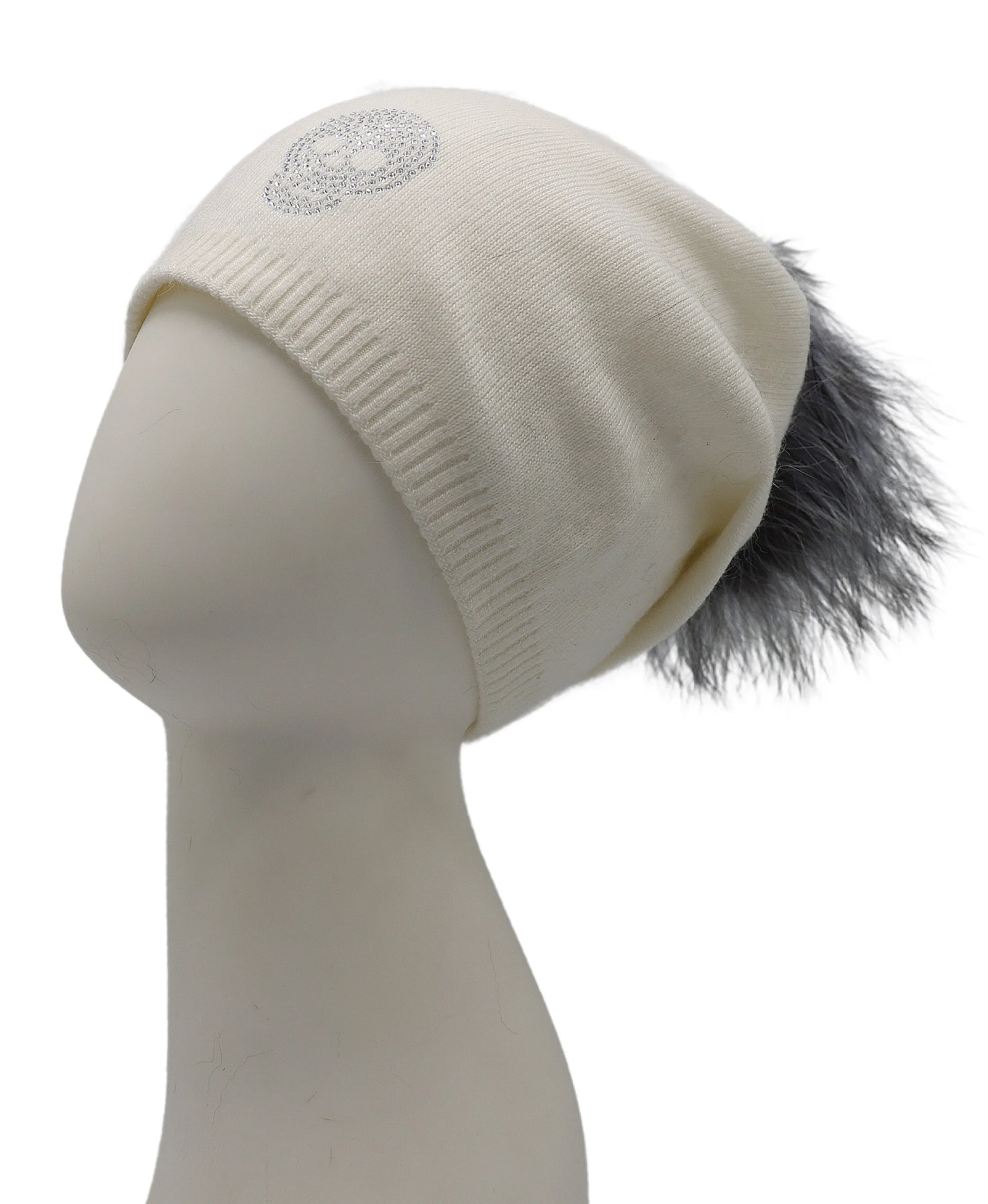 Skull Hat w/ Fur Pom