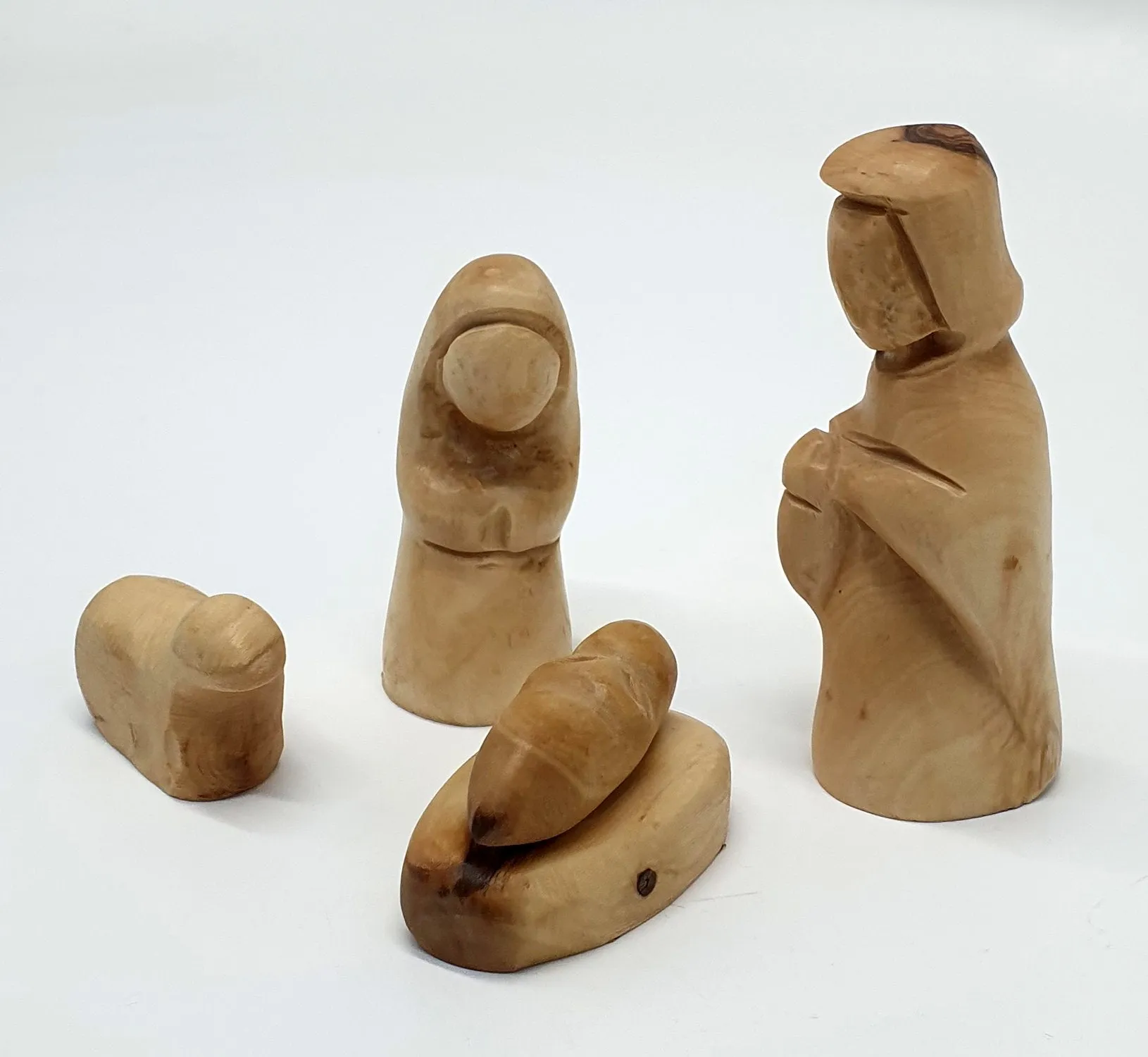 Small Olive Wood Holy Family Figurines - Joseph, Mary, and Baby Jesus Nativity Scene Statue - Christmas Wooden Nativity Scene Tr