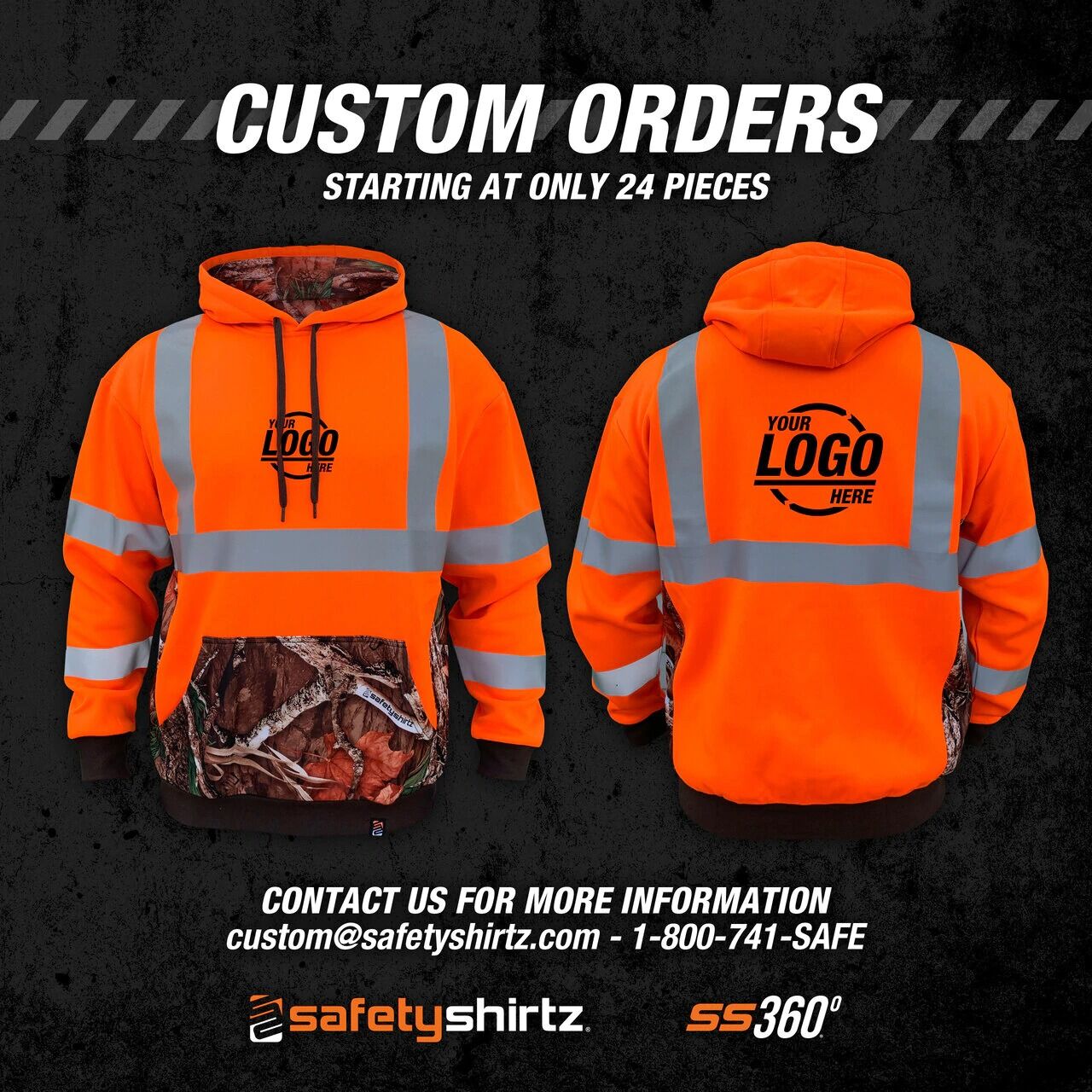 SS360º ANSI Class 3 Deepwoods Camo Orange Safety Hoodie