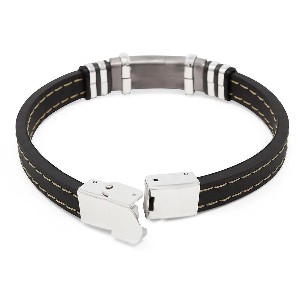 Stainless Steel Rubber Bracelet Black Grey ID Station