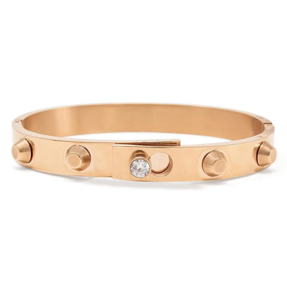 Stainless Steel Studded Bangle with Crystal Rose Gold Plated