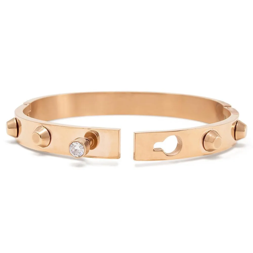 Stainless Steel Studded Bangle with Crystal Rose Gold Plated