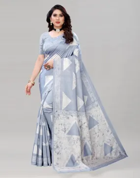 Steel Grey Printed Saree