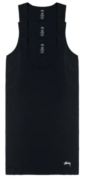 STUSSY RIBBED TANK BLACK - 3 PACK