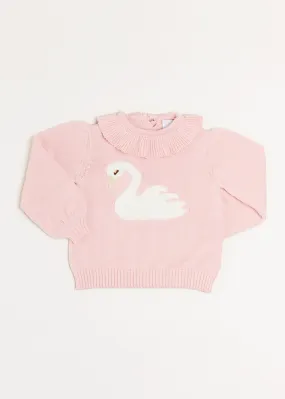 Swan Motif Ruffle Collar Jumper in Pink (18mths-10yrs)