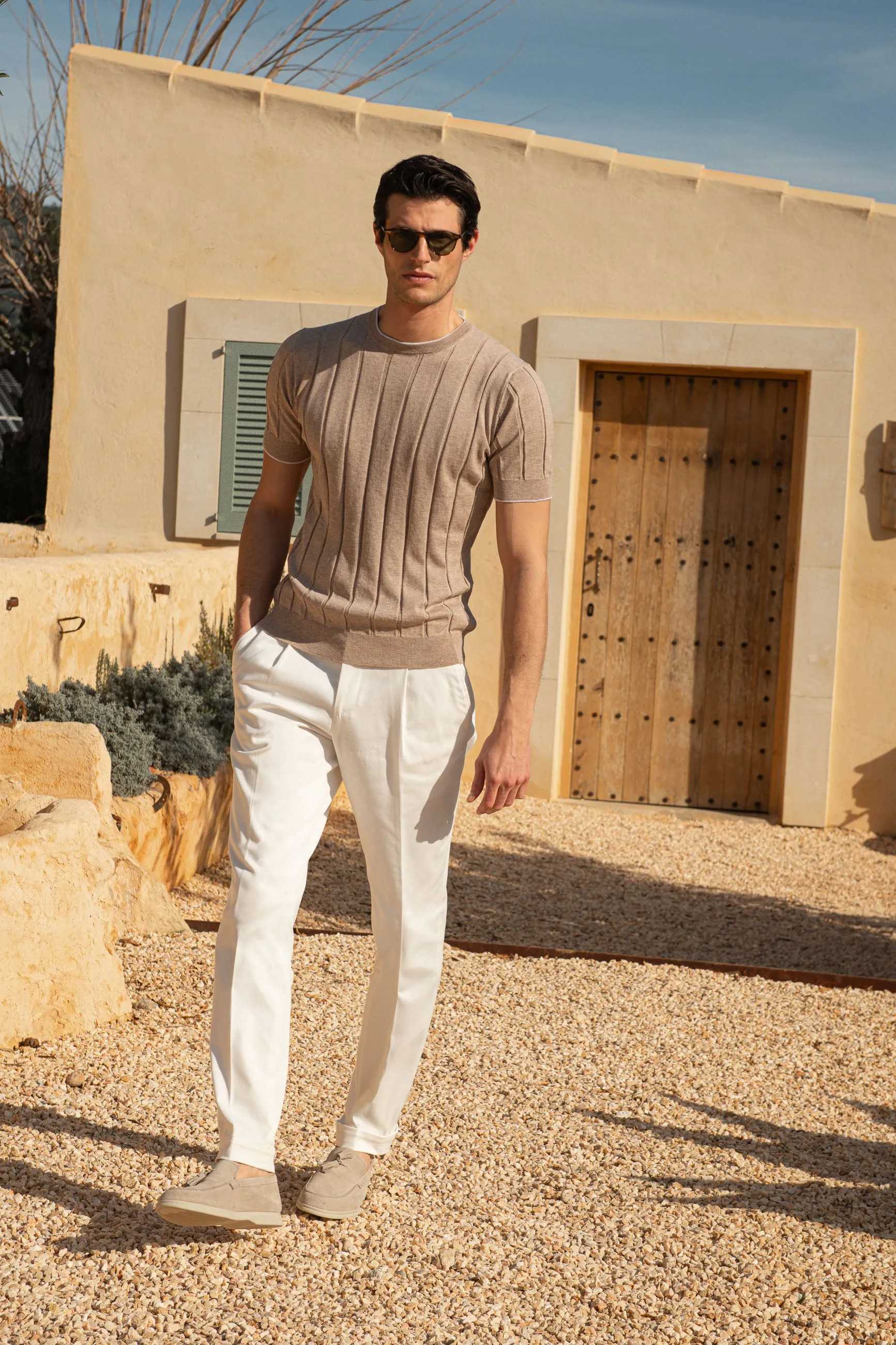 Taupe ribbed t-shirt - Made in Italy