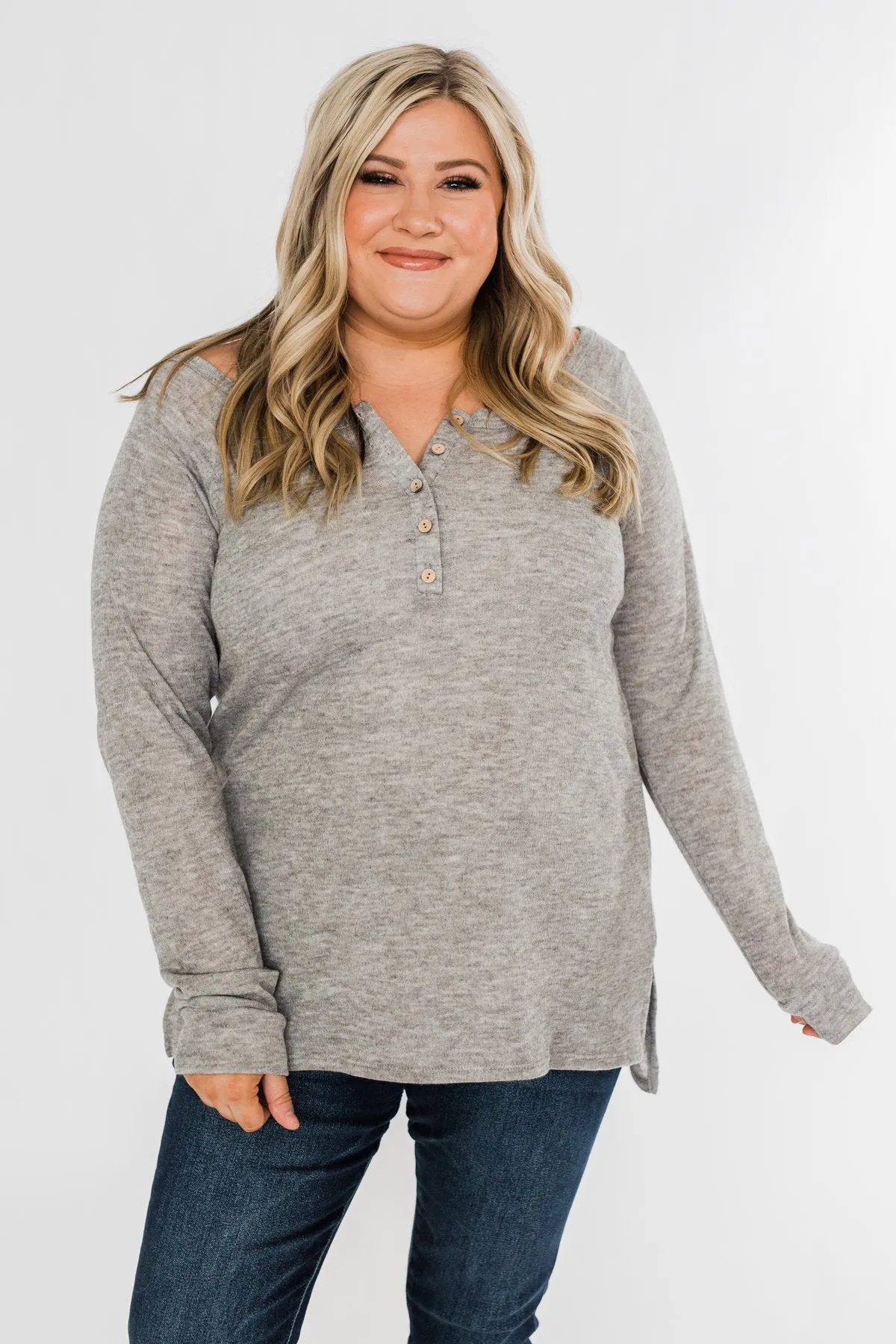 The Time Of My Life Button Henley Top- Grey