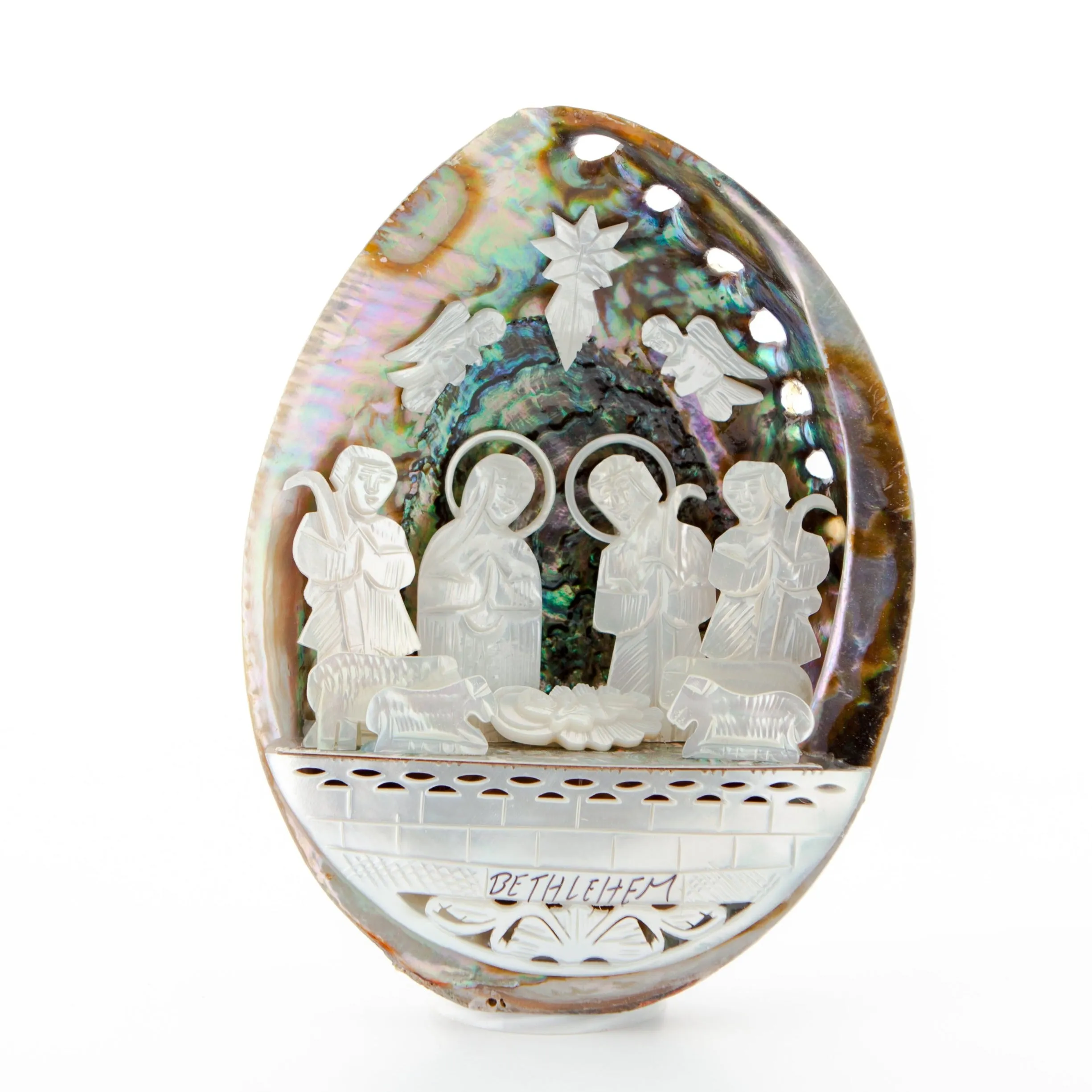 Unique Egg-Shaped Abalone Shell Nativity Scene 5.5