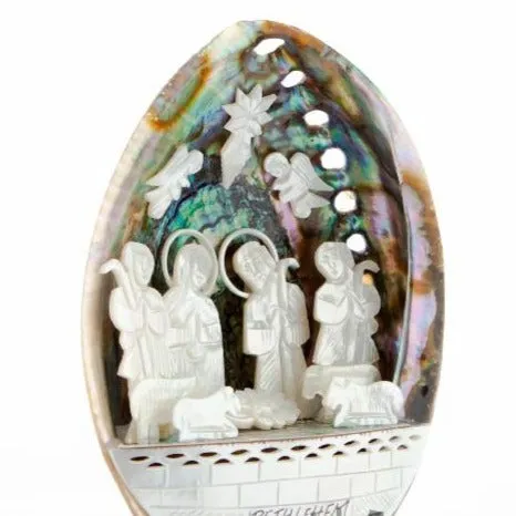 Unique Egg-Shaped Abalone Shell Nativity Scene 5.5