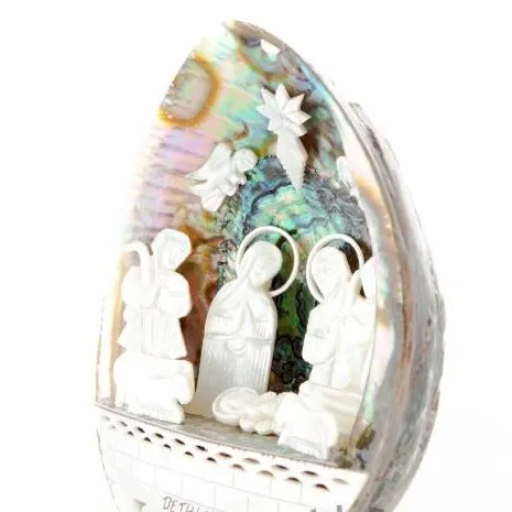 Unique Egg-Shaped Abalone Shell Nativity Scene 5.5