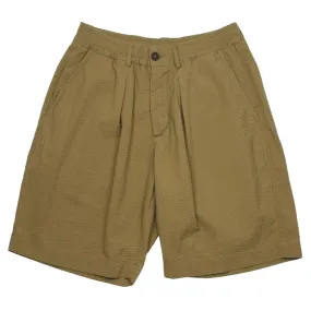 Universal Works - Pleated Track Short Cotton Seersucker - Olive