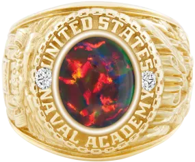 USNA Class Ring Mod with Black Opal Centerpiece and Diamond Dividers